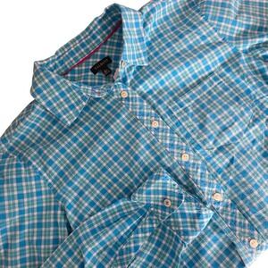 Talbots Women's Blue Plaid Button Down Shirt Long Sleeve Dragonfly Detail Size M